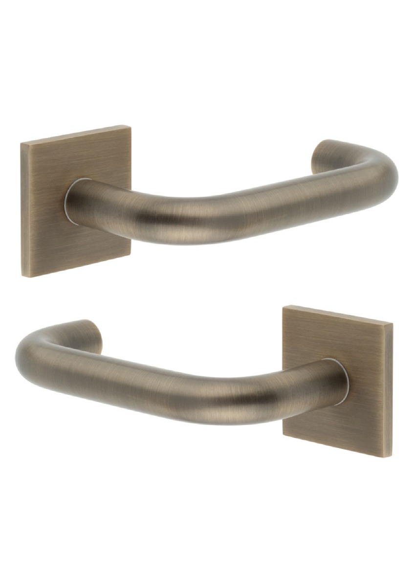 CR-106 Antique Brass Door Handle on Sprung Square Rose CR-106B1AB by Frelan