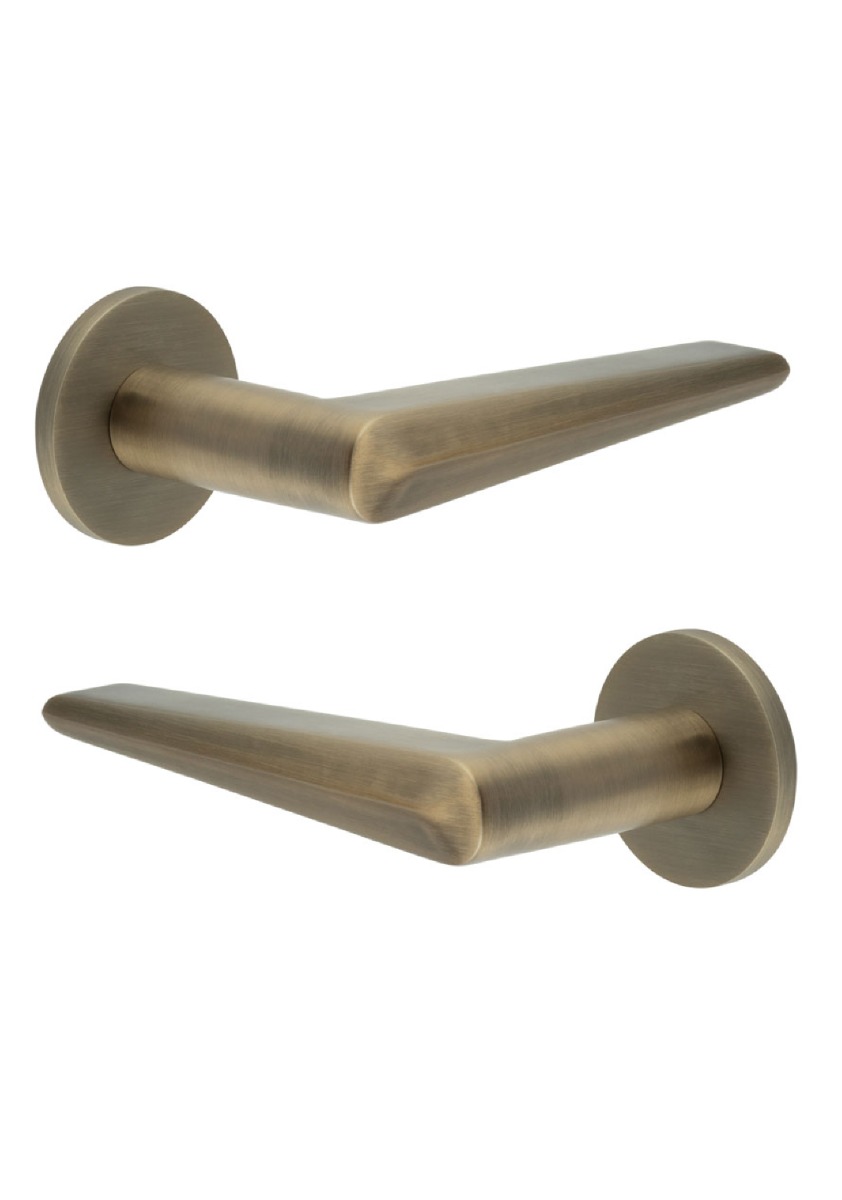 CR-107 Antique Brass Door Handle on Sprung Round Rose CR-107A1AB by Frelan