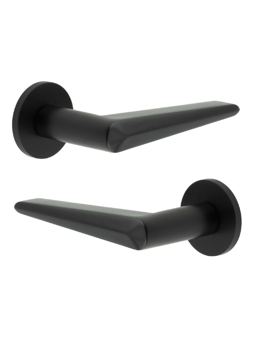 CR-107 Black Door Handle on Unsprung Round Rose CR-107A2MB by Frelan