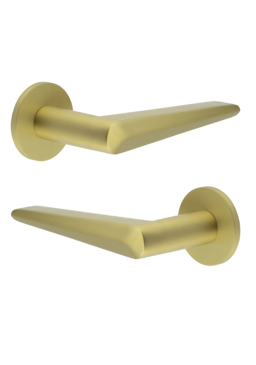 CR-107 Satin Brass Door Handle on Sprung Round Rose CR-107A1SB by Frelan