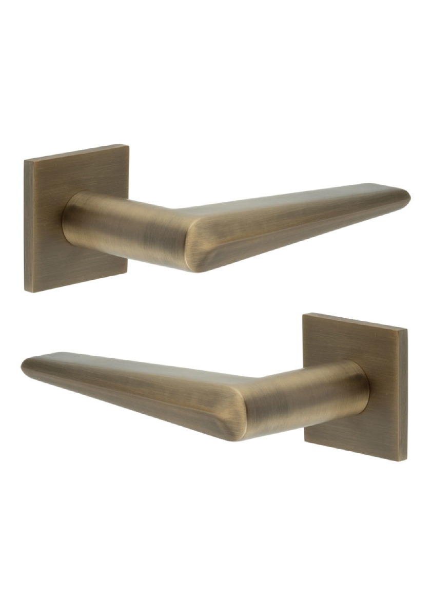 CR-107 Antique Brass Door Handle on Sprung Square Rose CR-107B1AB by Frelan