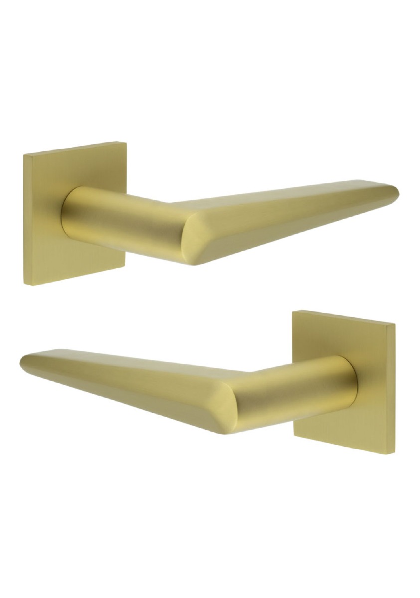 CR-107 Satin Brass Door Handle on Sprung Square Rose CR-107B1SB by Frelan