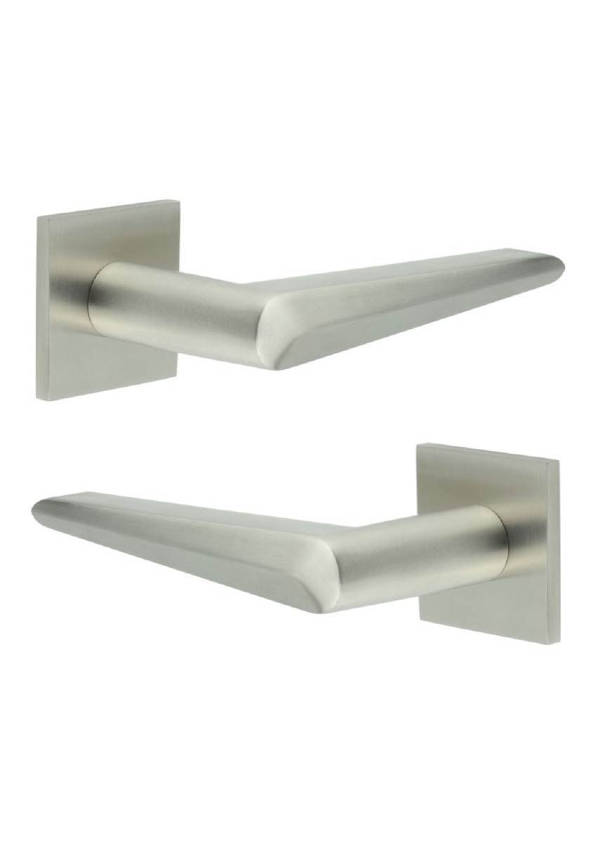 CR-107 Satin Stainless Steel Door Handle on Sprung Square Rose CR-107B1SSS by Frelan