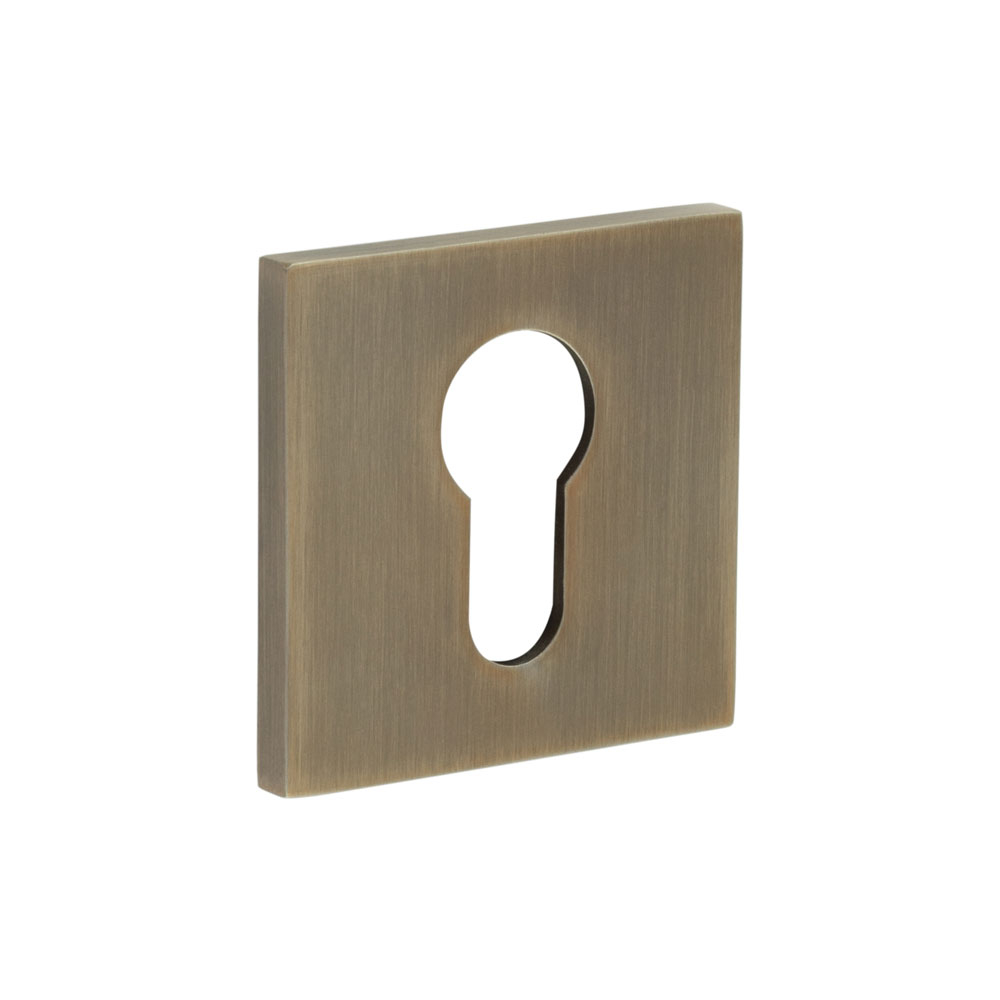 CR-T10 Antique Brass Euro Keyway Square Rose Escutcheon CR-U10AB by Frelan