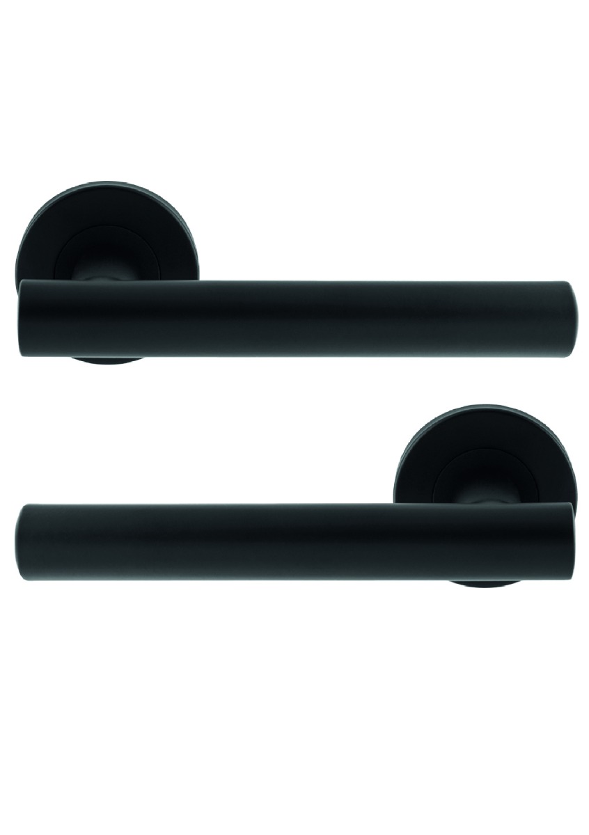 Eurospec Straight Door Handle on Sprung Rose CSL1194MB Matt Black