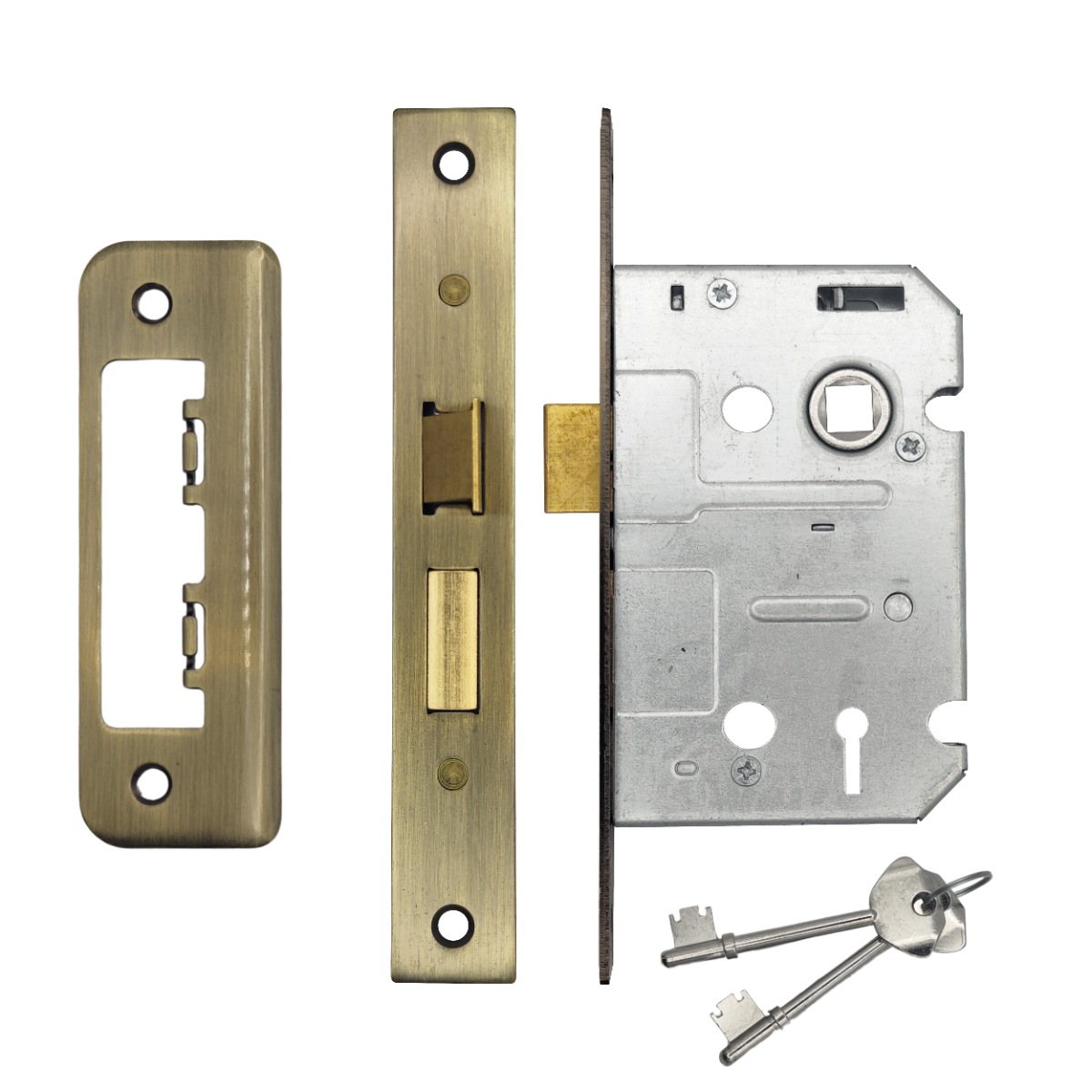 IRONZONE Contract 3 Lever Sash Lock 64mm with 45mm Backset Reversable Latch Antique Brass