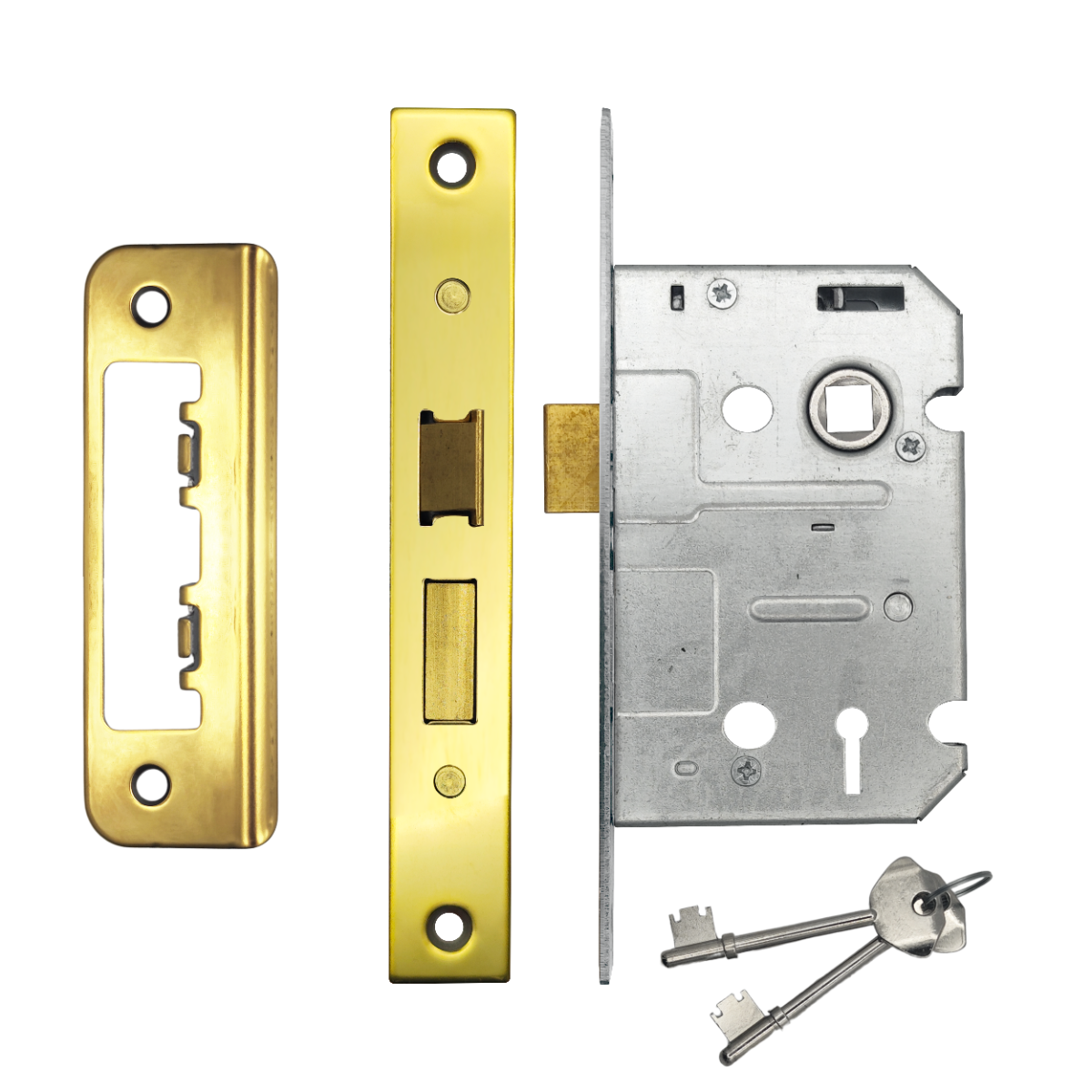 IRONZONE Contract 3 Lever Sash Lock 64mm with 45mm Backset Reversable Latch Polished Brass