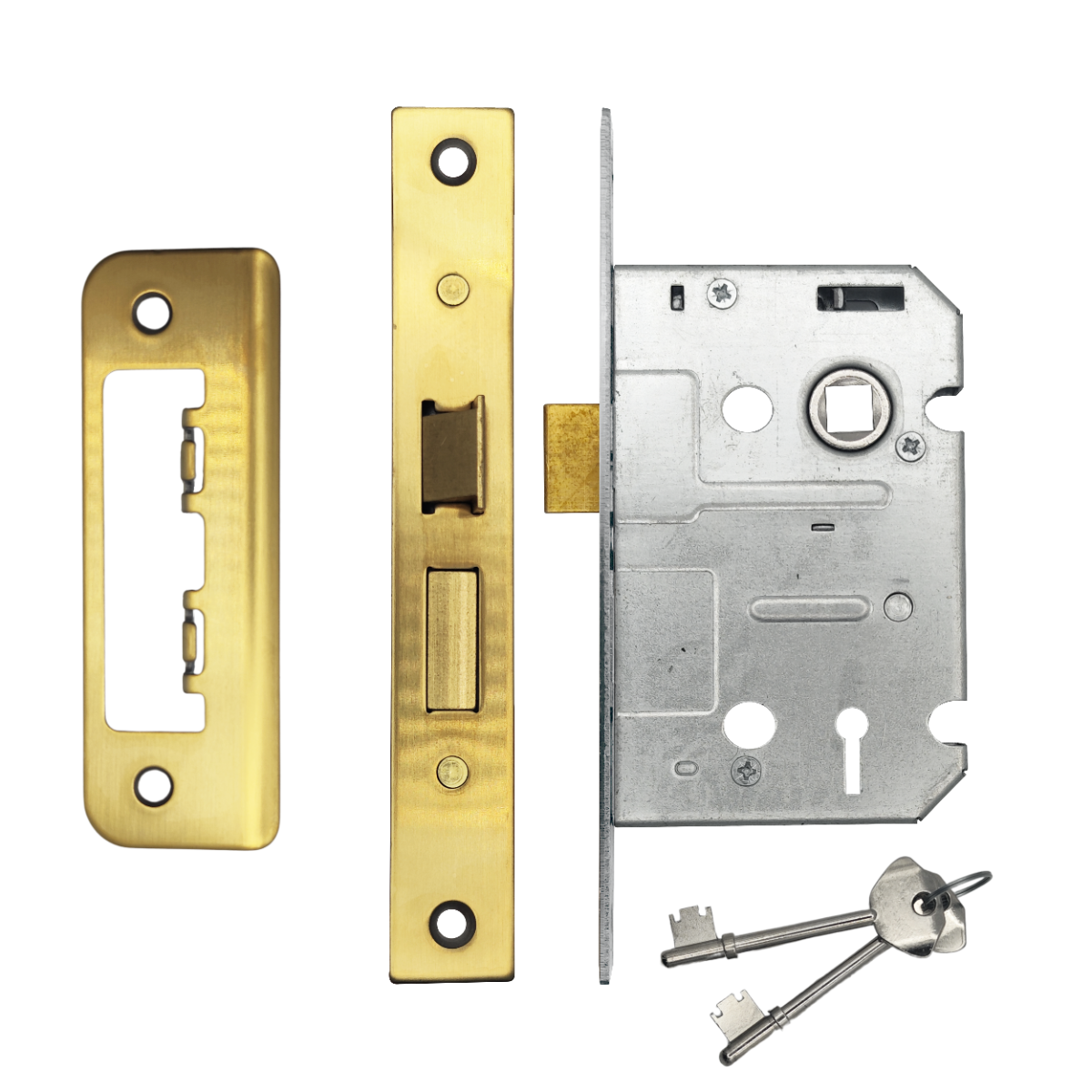 IRONZONE Contract 3 Lever Sash Lock 64mm with 45mm Backset Reversable Latch Satin Brass