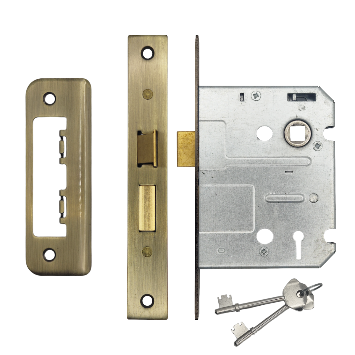 IRONZONE Contract 3 Lever Sash Lock 76mm with 57mm Backset Reversable Latch Antique Brass