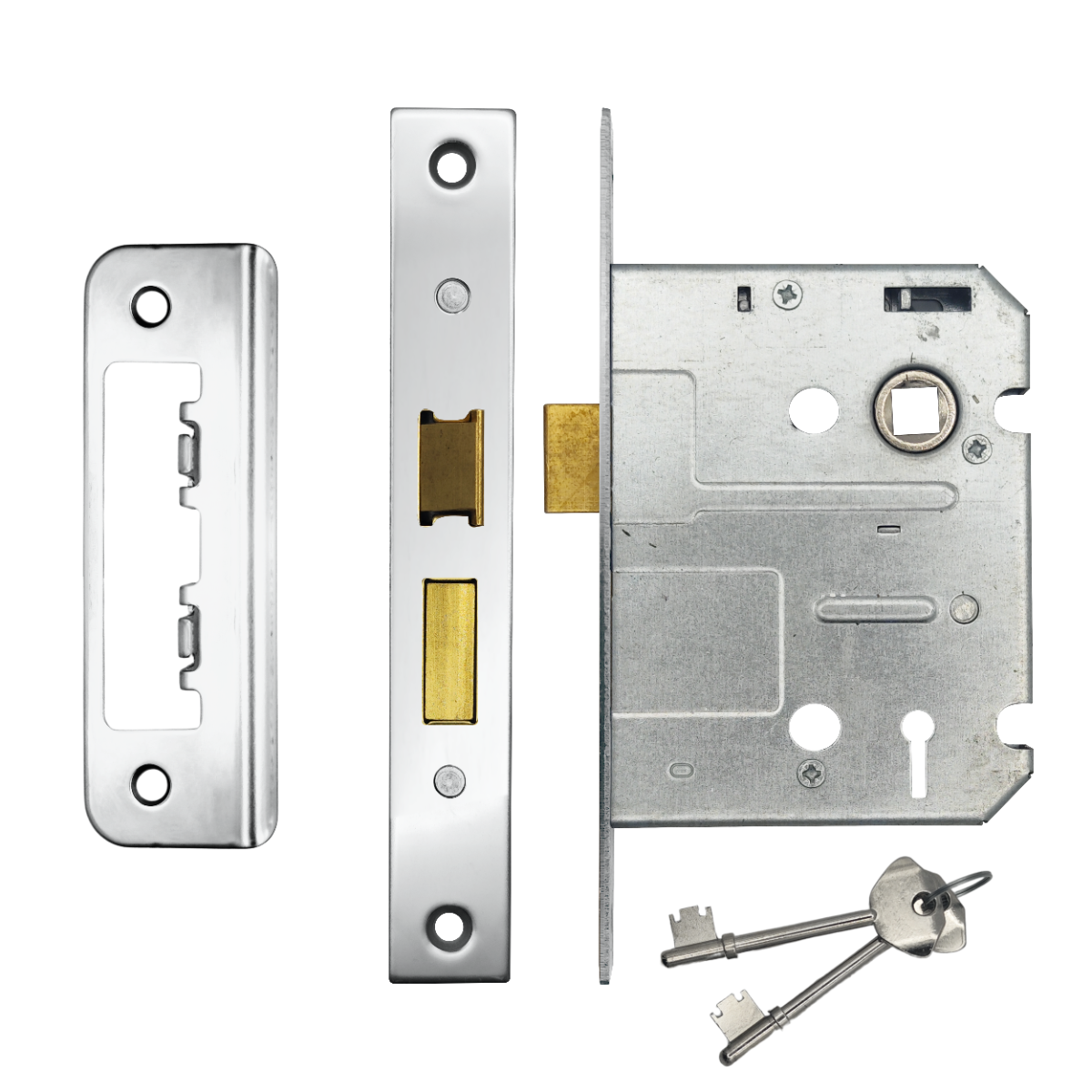 IRONZONE Contract 3 Lever Sash Lock 76mm with 57mm Backset Reversable Latch Polished Chrome
