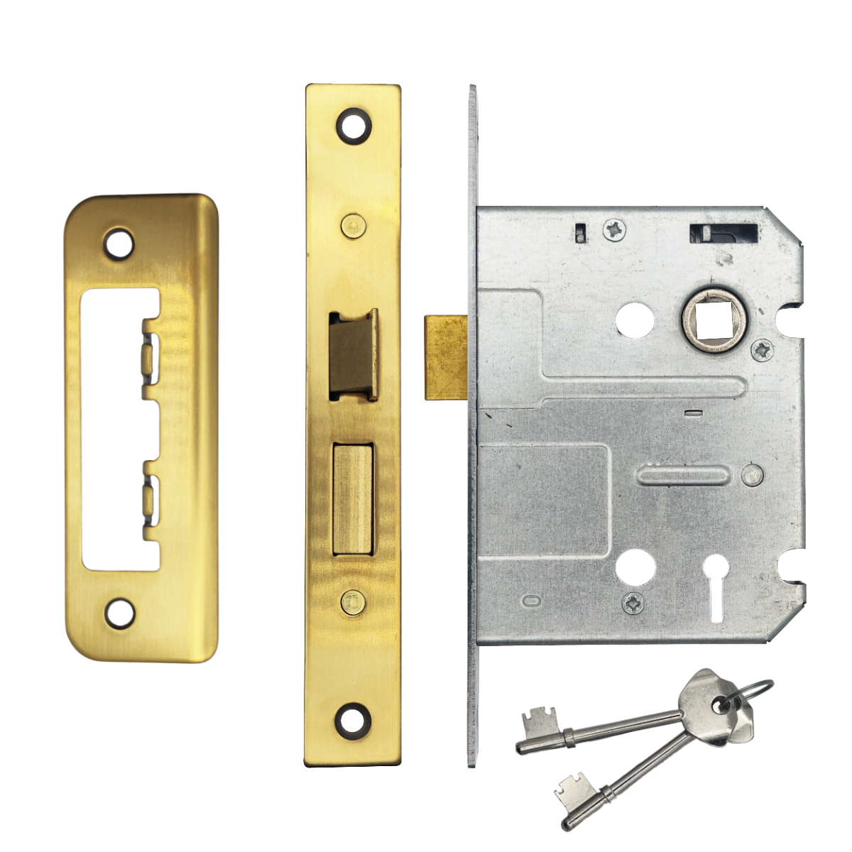 IRONZONE Contract 3 Lever Sash Lock 76mm with 57mm Backset Reversable Latch Satin Brass