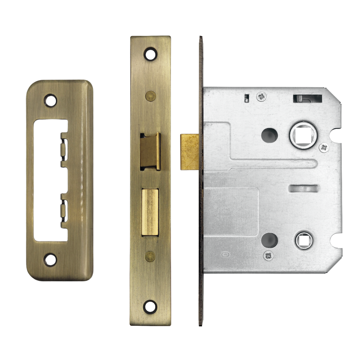 IRONZONE Contract Bathroom Sash Lock 76mm with 57mm Backset Reversable Latch Antique Brass