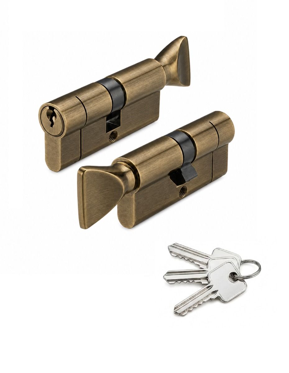 IRONZONE Architectural Euro Profile Cylinder 80mm 40/40 with Turn Keyed To Differ Antique Brass