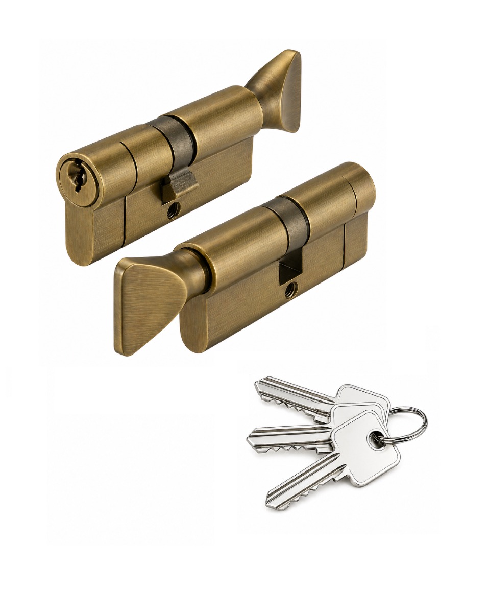 IRONZONE Architectural Euro Profile Cylinder 90mm 45/45 with Turn Master Keyed Antique Brass