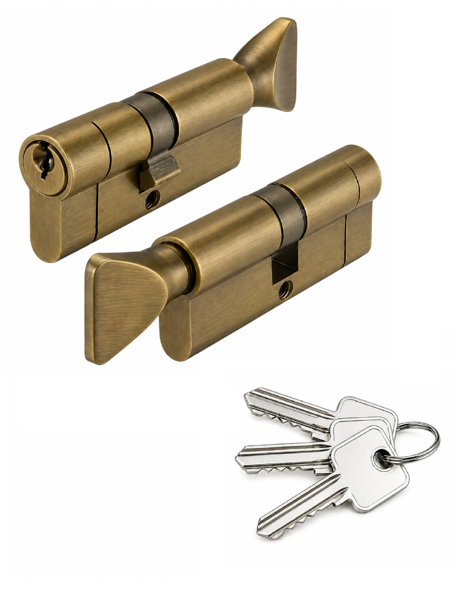 IRONZONE Architectural Euro Profile Cylinder 90mm 45/45 with Turn Keyed Alike Antique Brass