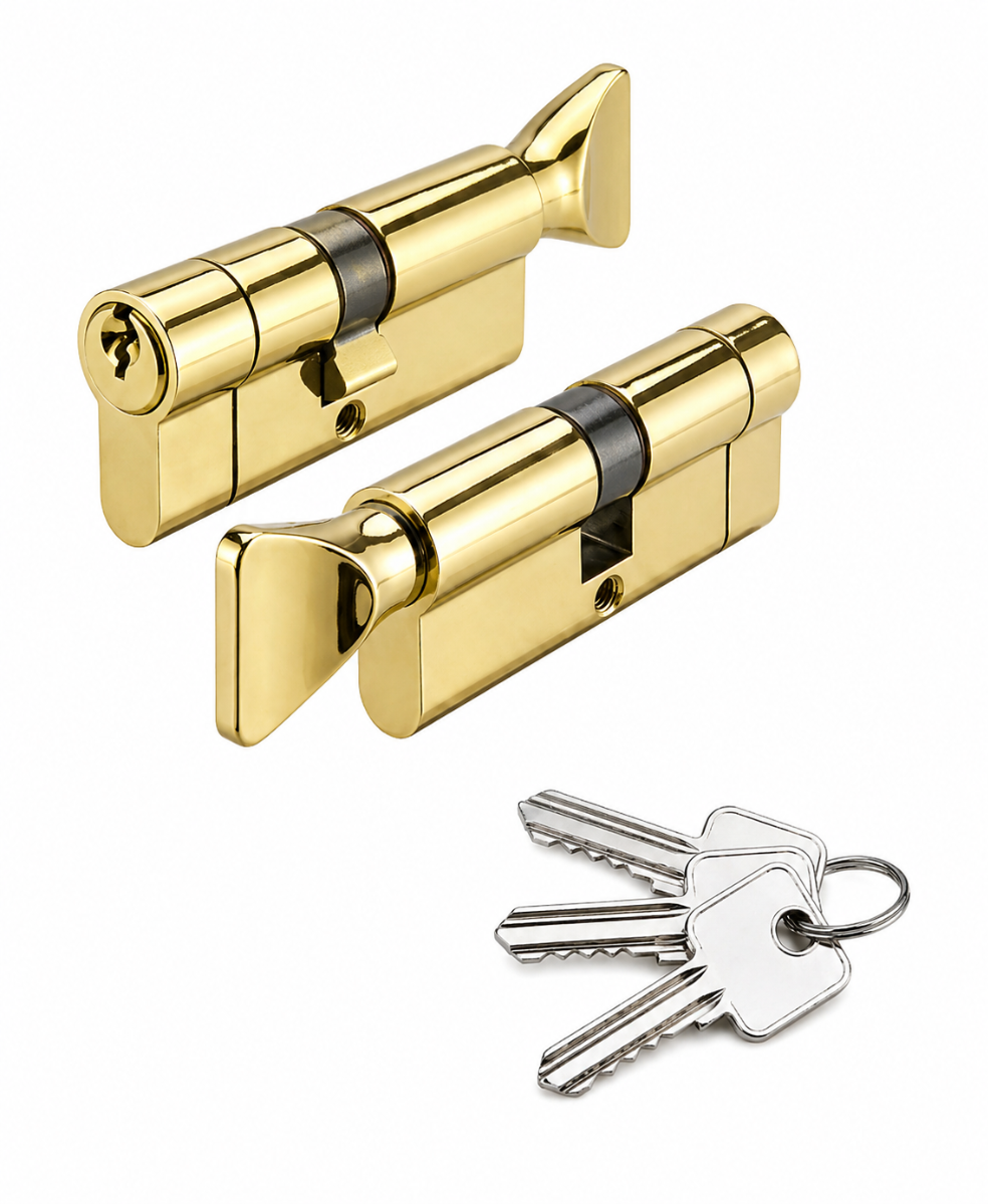 IRONZONE Architectural Euro Profile Cylinder 90mm 45/45 with Turn Keyed To Differ Polished Brass