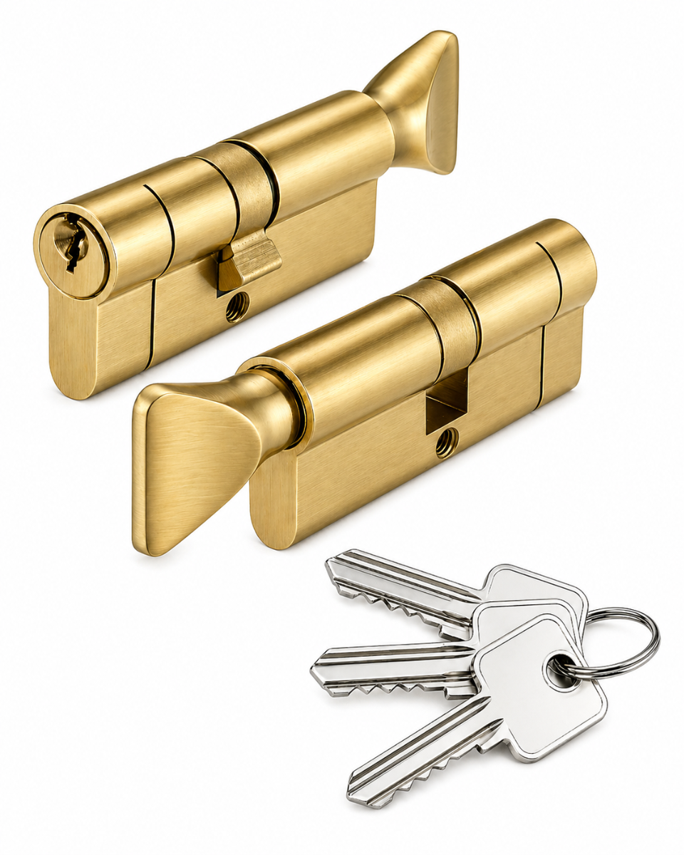IRONZONE Architectural Euro Profile Cylinder 90mm 45/45 with Turn Keyed To Differ Satin Brass