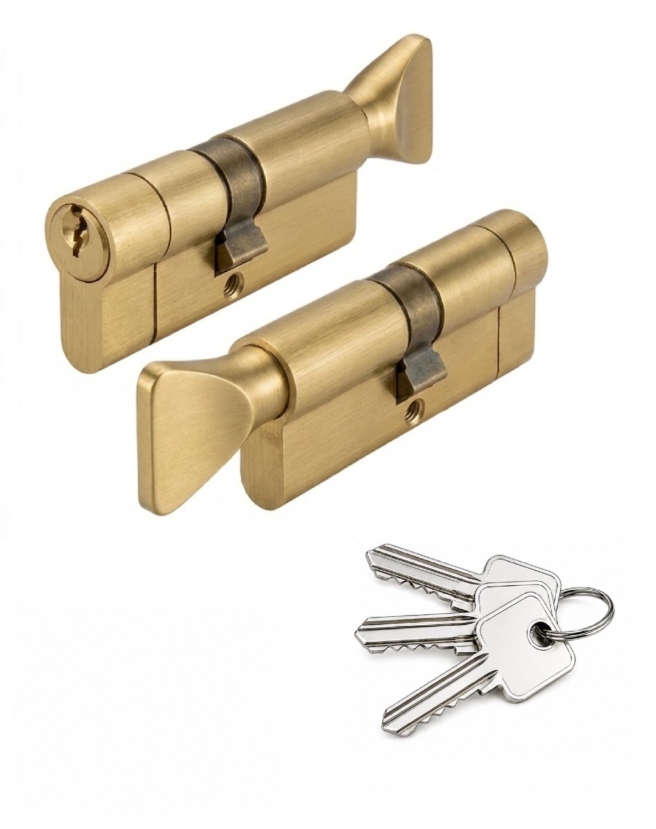 IRONZONE Architectural Euro Profile Cylinder 90mm 45/45 with Turn Keyed Alike Satin Brass