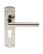 Eurospec CSLP1162E/BSS Steelworx Mitred Csl Lever On Backplate - Lock Euro Profile 47.5mm C/C. (172 X 44mm) - Polished Bright Stainless Steel