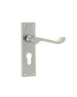 Frelan Victorian Scroll Door Handle on Euro Profile Lockplate Satin Chrome 150mm JV10ESC