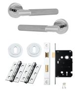 IRONZONE LVR015CP Marino Knurled Lever Door Handle on Rose - Lock Pack - Polished Chrome