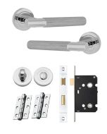 IRONZONE LVR015CP Marino Knurled Lever Door Handle on Rose - Bathroom Pack - Polished Chrome