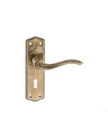 Old English Warwick Key Lever on Backplate - Antique Brass