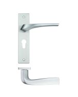 Rosso Maniglie RM061EPSC Aries Lever Euro Lock (47.5mm c/c) On Backplate - 190x42mm - Satin Chrome Satin Chrome