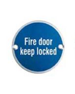 Eurospec SEX1015BSS 76 X 1.5mm Fire Door Sign - Keep Locked - Face Fix  Bright Stainless Steel