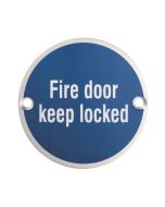 Eurospec SEX1015SSS 76 X 1.5mm Fire Door Sign - Keep Locked - Face Fix  Satin Stainless Steel