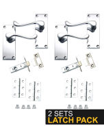 IRONZONE 2 Sets Victorian Scroll Lever on Latch Profile Backplate - Latch Pack - Polished Chrome