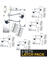 IRONZONE 6 Sets Victorian Scroll Lever on Latch Profile Backplate - Latch Pack - Polished Chrome