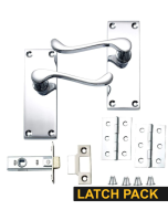 IRONZONE Victorian Scroll Lever on Latch Profile Backplate - Latch Pack - Polished Chrome