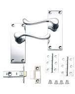 IRONZONE 5 Sets Victorian Scroll Lever on Latch Profile Backplate - Latch Pack - Polished Chrome