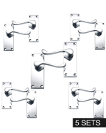 IRONZONE 5 Sets Victorian Scroll Lever on Latch Profile Backplate - Polished Chrome
