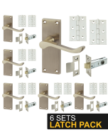 IRONZONE 6 Sets Victorian Scroll Lever on Latch Profile Backplate - Latch Pack - Satin Nickel