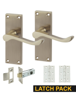 IRONZONE Victorian Scroll Lever on Latch Profile Backplate - Latch Pack - Satin Nickel