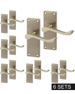IRONZONE 6 Sets Victorian Scroll Lever on Latch Profile Backplate - Satin Nickel