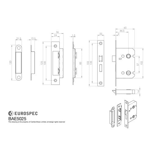 EUROSPEC Easi-T Residential Bathroom Lock BAE5025 Carlisle Brass