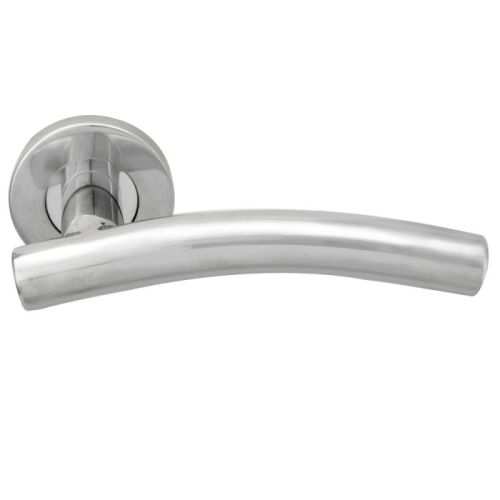 Eurospec CSL1193BSS 19mm Dia. Curved Lever On Concealed Fix Sprung Round  Rose G201 52mm Bright Stainless Steel