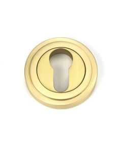 From the Anvil Satin Brass Round Euro Escutcheon Art Deco 50877