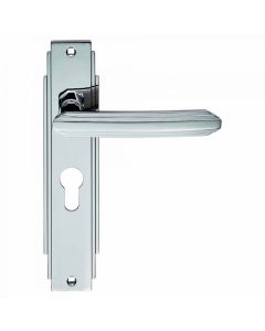 ADR011YCP Art Deco Lever On Backplate - Lock Euro Profile 47.5mm C/C
  205mm x 45mm Polished Chrome
