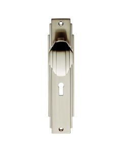 ADR021SN Art Deco Knob On Backplate - Lock 57mm C/C  205mm x 45mm Satin Nickel
