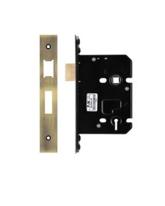 IRONZONE Architectural 3 Lever Sash Lock 76mm with 57mm Backset Reversable Latch Antique Brass
