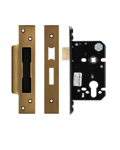 IRONZONE Architectural Euro Profile Sash Lock 64mm with 45mm Backset Reversable Latch Antique Brass
