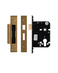 IRONZONE Architectural Euro Profile Sash Lock 76mm with 57mm Backset Reversable Latch Antique Brass