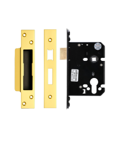 IRONZONE Architectural Euro Profile Sash Lock 76mm with 57mm Backset Reversable Latch Polished Brass