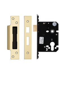 IRONZONE Architectural Euro Profile Sash Lock 76mm with 57mm Backset Reversable Latch Satin Brass