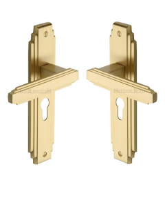 Heritage Brass AST5948-SB Door Handle Euro Profile Astoria Design Satin Brass finish