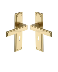 Heritage Brass ATL5700-SB Door Handle Lever Lock Atlantis Design Satin Brass finish